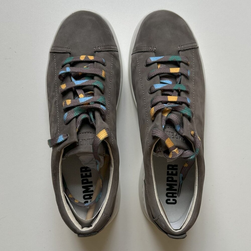 Camper Gray Nubuck Sneakers with Multicolor Laces